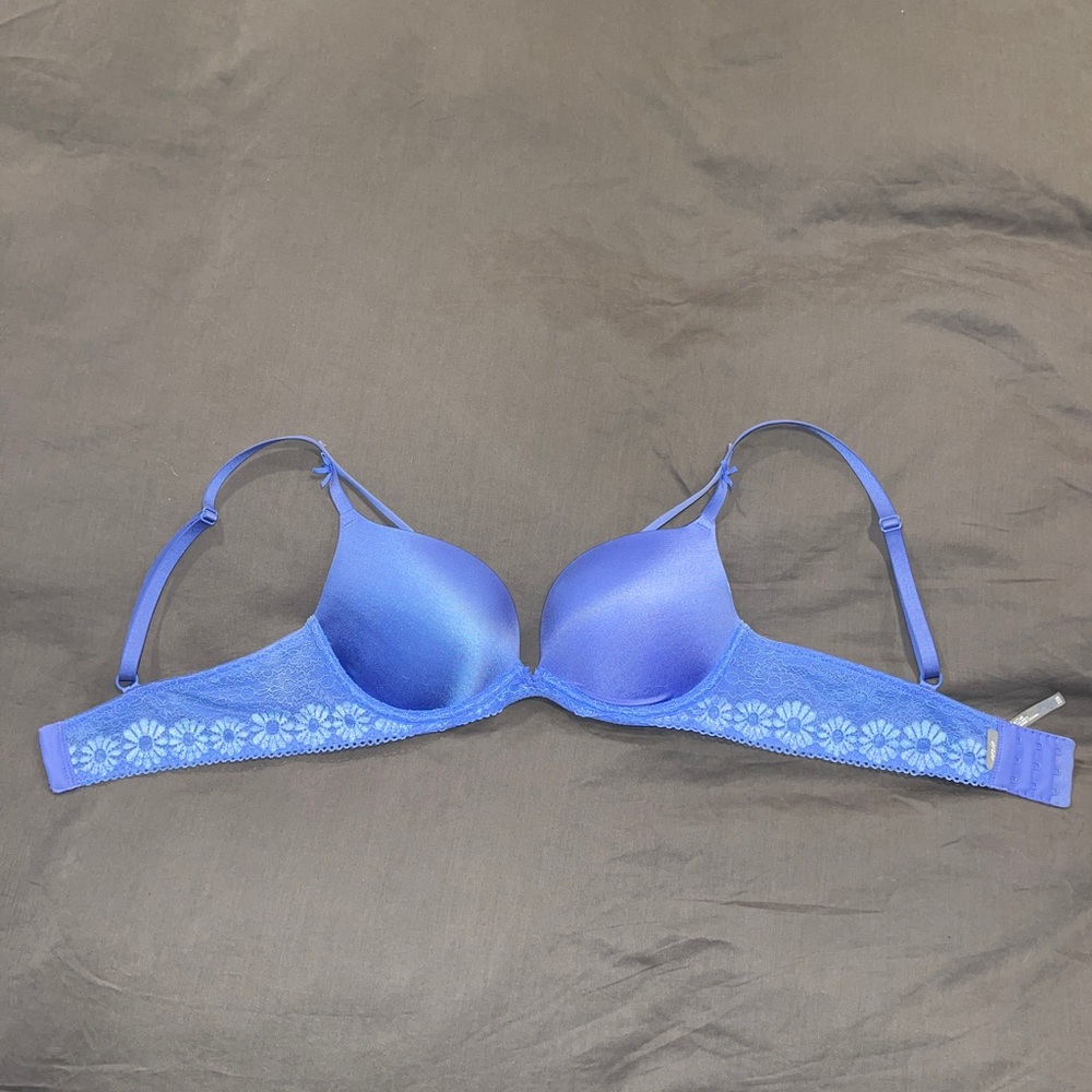 Aerie Emma Push-Up Bra, size 32B, Blue lace with flowers
